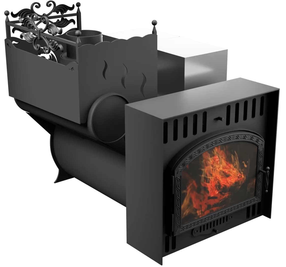 Печь Горыныч 3, каменка с левой стороны, большая дверь со стеклом, естественная система воздушного отопления фото в Уфе