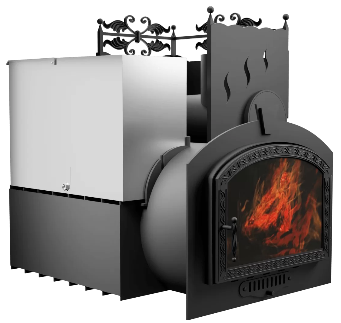 Печь Горыныч 3 с конвекцией, каменка с правой стороны, большая дверь со стеклом фото в Уфе