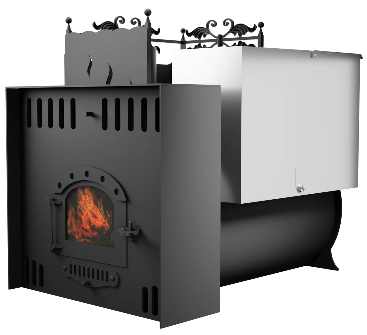 Печь Горыныч 3, каменка с левой стороны, малая дверь со стеклом, естественная система воздушного отопления фото в Уфе