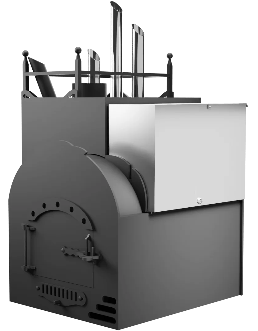 Печь Горыныч Мини, каменка закрытая с парогенератором с левой стороны, система воздушного отопления фото в Уфе