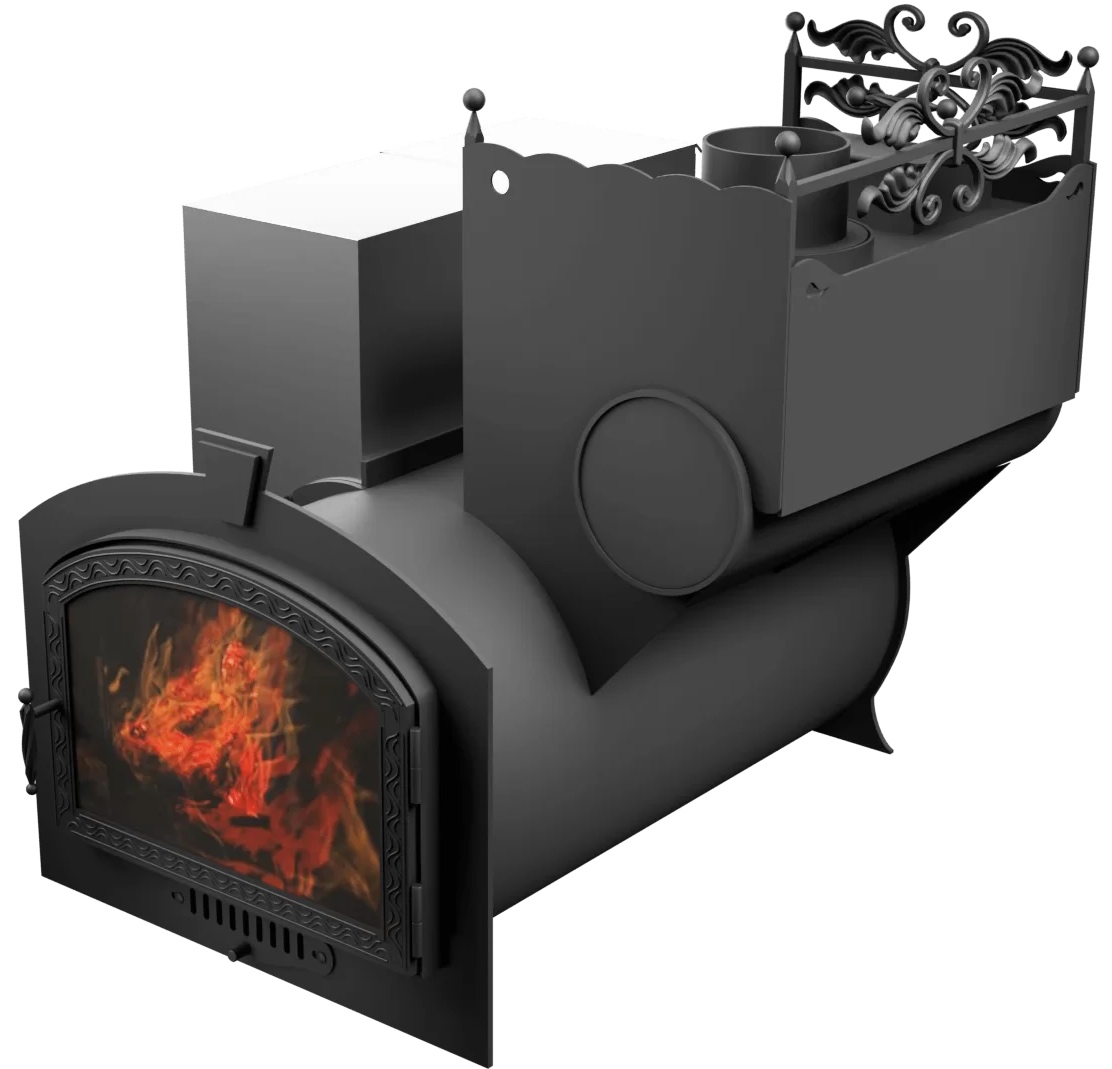 Печь Горыныч 3, каменка закрытая с правой стороны, большая дверь со стеклом фото в Уфе