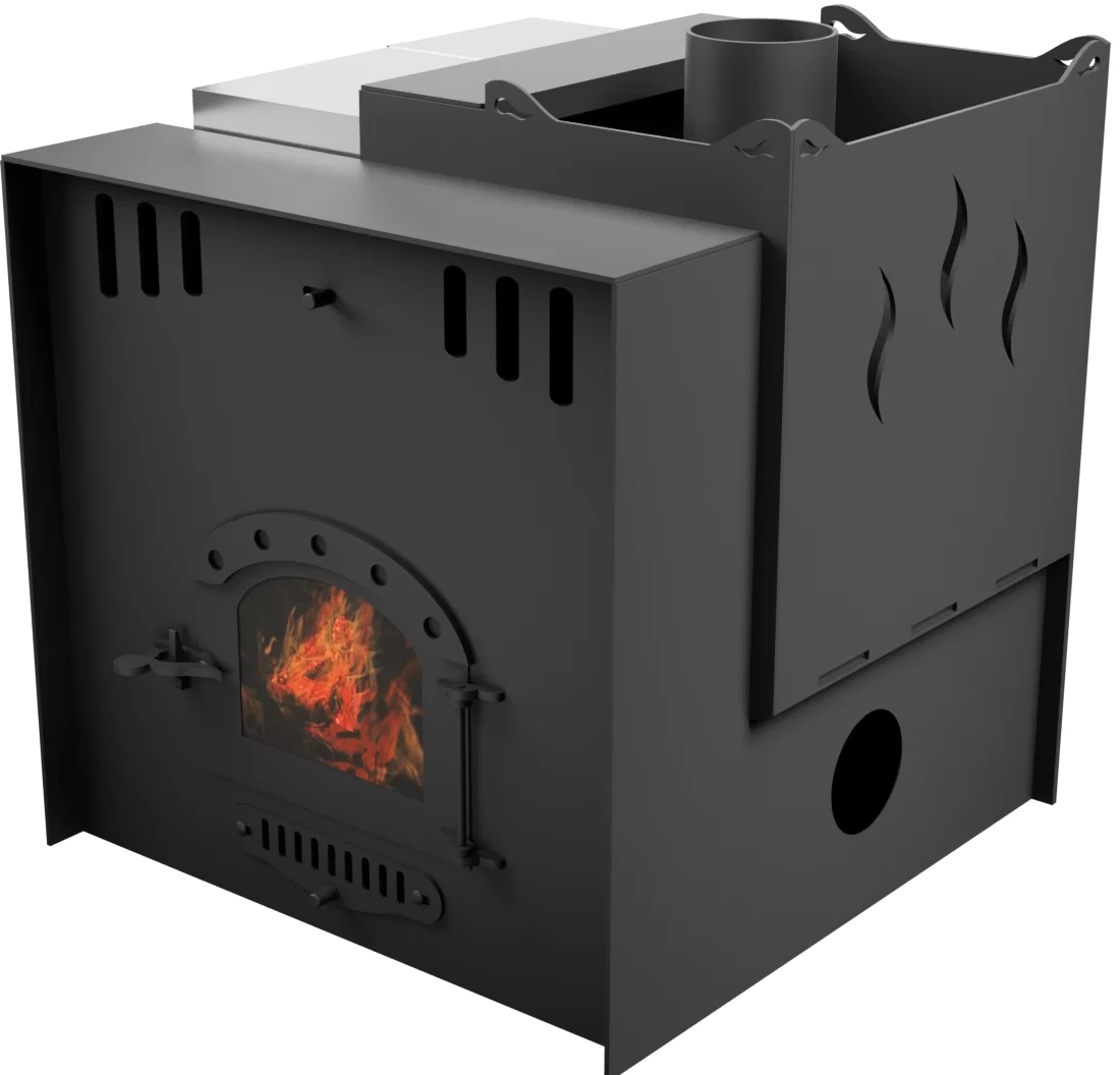 Печь Горыныч Мини, каменка с правой стороны, малое стекло, система воздушного отопления с порталом фото в Уфе