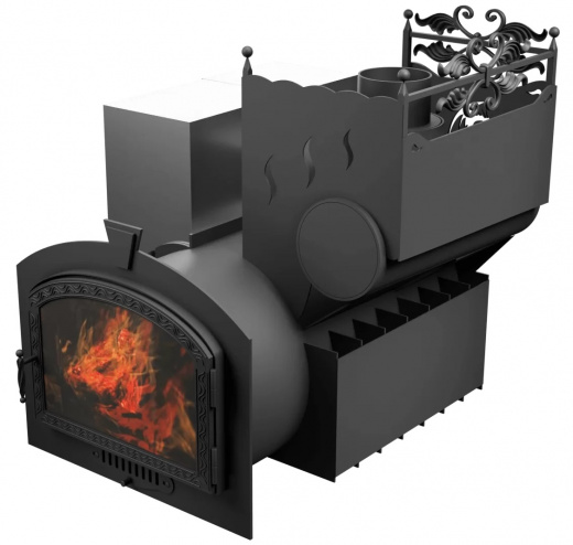 Печь Горыныч 3 с конвекцией, каменка с правой стороны, большая дверь со стеклом фото в Уфе